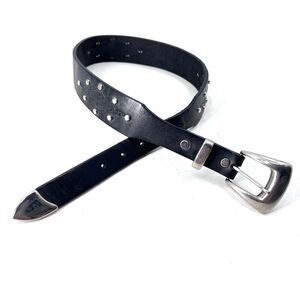 Harley Davidson Black Leather Tooled Logo Studded 1.5" Wide Belt Womens XS